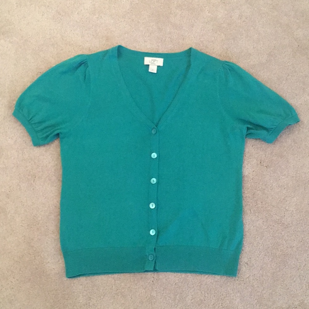LOFT Teal Short Sleeve Button Cardigan
